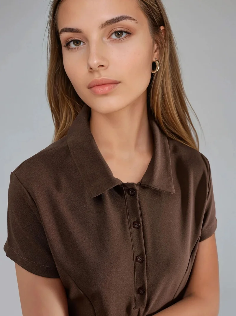 بوسيم BUSEM Buttoned Crepe Mini Shirt Collar Dress